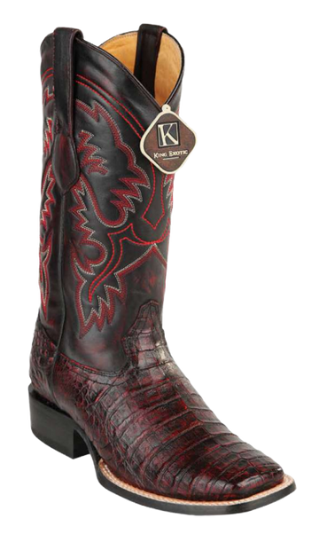 King Exotic 48228218 Men's Black Cherry Genuine Caiman Crocodile Belly Wide Square Toe Cowboy Boots