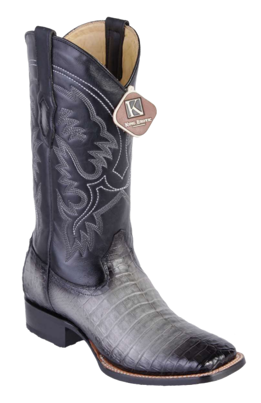 King Exotic 48228238 Men's Faded Gray Genuine Caiman Crocodile Belly Wide Square Toe Cowboy Boots