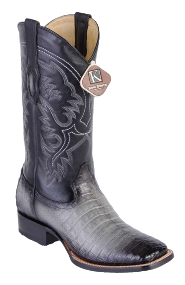 King Exotic 48228238 Men's Faded Gray Genuine Caiman Crocodile Belly Wide Square Toe Cowboy Boots