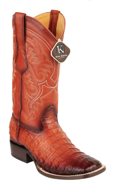 King Exotic 48228257 Men's Faded Cognac Genuine Caiman Crocodile Belly Wide Square Toe Cowboy Boots