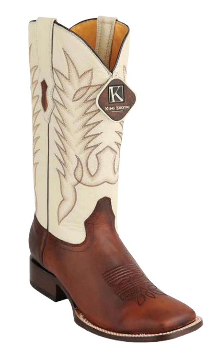 King Exotic 48229940 Men's Walnut Genuine Cowhide Leather Wide Square Toe Cowboy Boots
