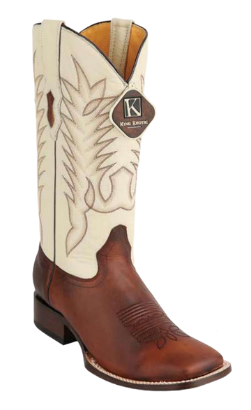 King Exotic 48229940 Men's Walnut Genuine Cowhide Leather Wide Square Toe Cowboy Boots