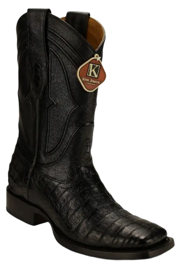 King Exotic 4828205 Men's Black Genuine Caiman Crocodile Belly Wide Square Toe Cowboy Boots