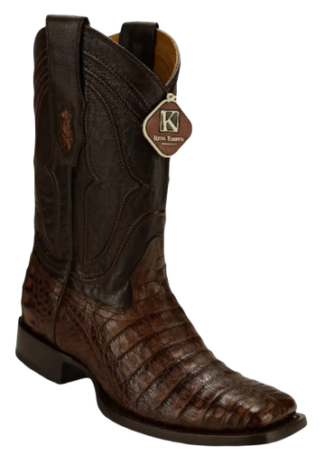 King Exotic 4828207 Men's Brown Genuine Caiman Crocodile Belly Wide Square Toe Cowboy Boots