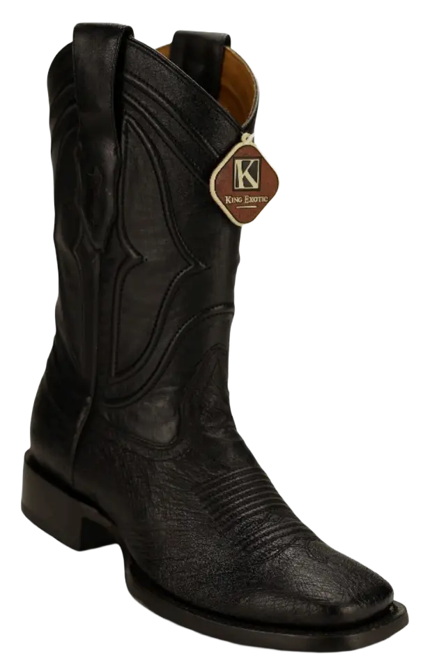 King Exotic 4829705 Men's Black Genuine Smooth Ostrich Wide Square Toe Cowboy Boots