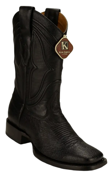King Exotic 4829705 Men's Black Genuine Smooth Ostrich Wide Square Toe Cowboy Boots