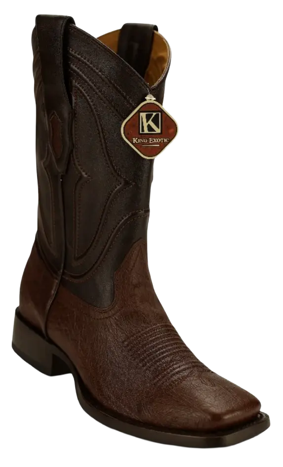 King Exotic 4829707 Men's Brown Genuine Smooth Ostrich Wide Square Toe Cowboy Boots