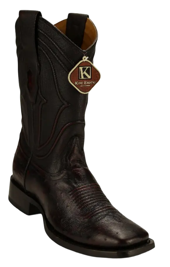 King Exotic 4829718 Men's Black Cherry Genuine Smooth Ostrich Wide Square Toe Cowboy Boots