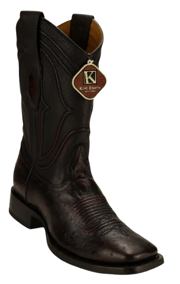King Exotic 4829718 Men's Black Cherry Genuine Smooth Ostrich Wide Square Toe Cowboy Boots