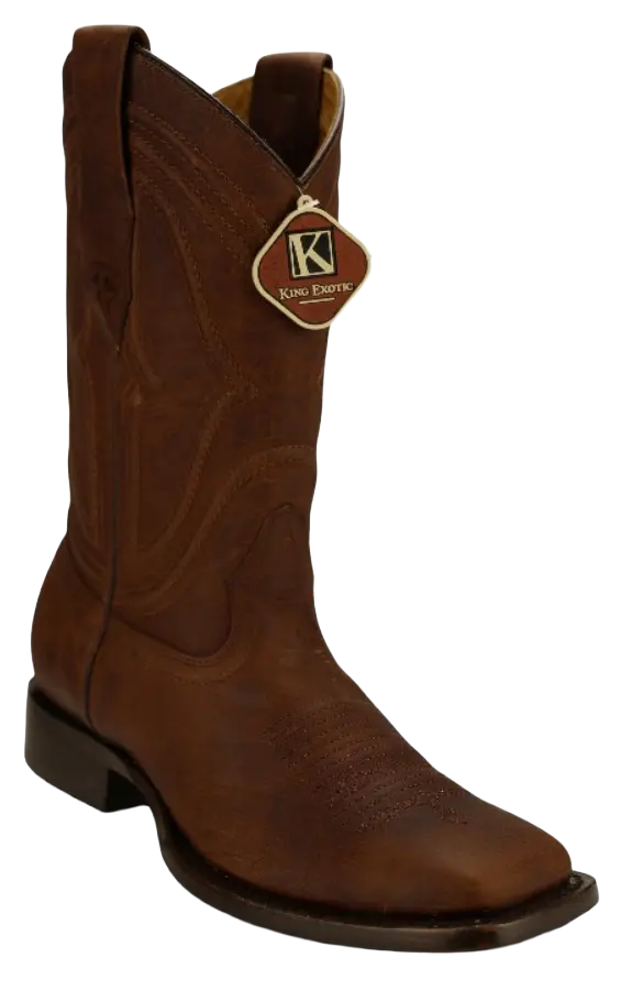 King Exotic 4829940 Men's Walnut Genuine Leather Wide Square Toe Cowboy Boots