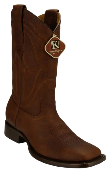 King Exotic 4829940 Men's Walnut Genuine Leather Wide Square Toe Cowboy Boots