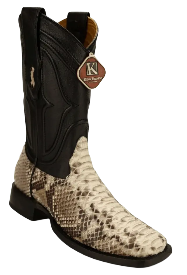 King Exotic 482N5749 Men's Nubuck Natural Genuine Python Wide Square Toe Cowboy Boots