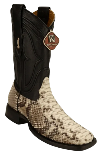 King Exotic 482N5749 Men's Nubuck Natural Genuine Python Wide Square Toe Cowboy Boots