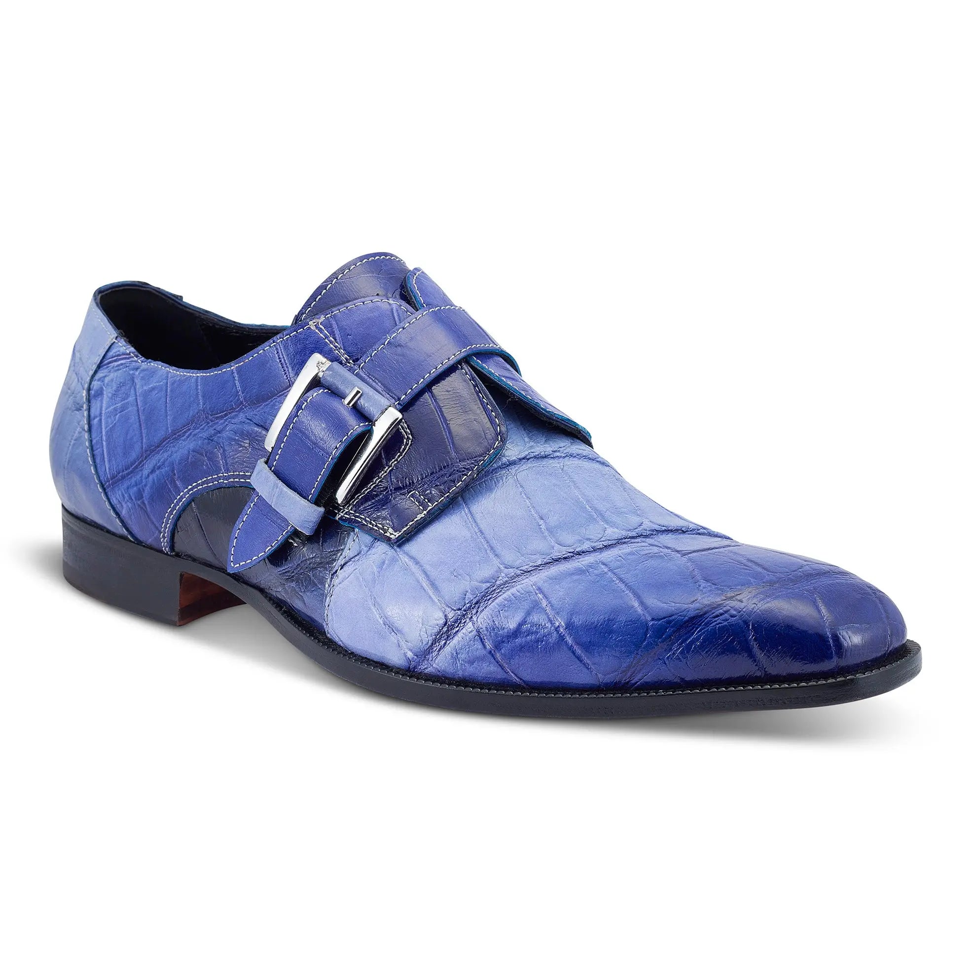 Mauri 4853 Multi Blue Genuine Alligator Monk Strap Shoes