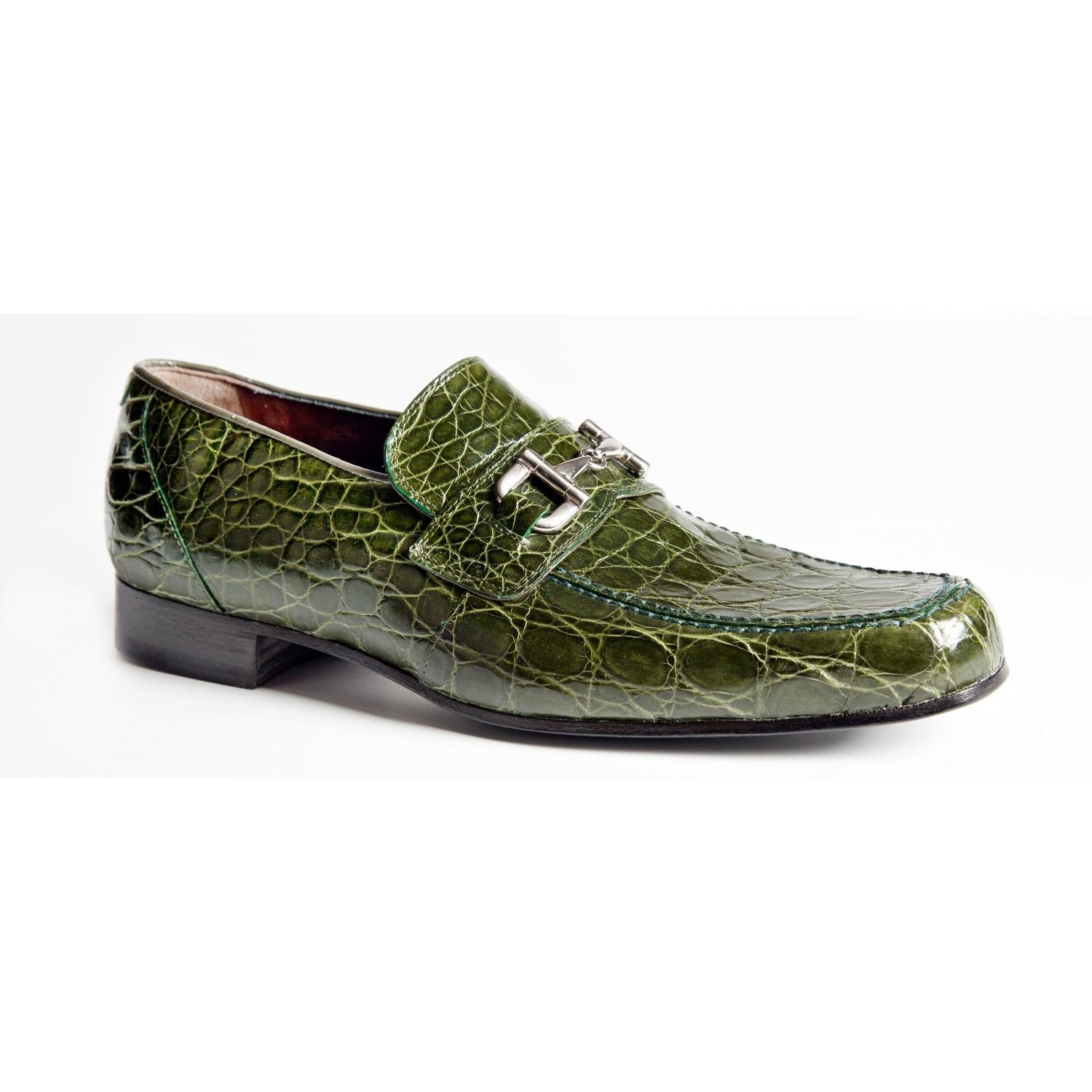 Mauri 4885 Green Genuine Crocodile Flanks Horse-Bit Loafers Shoes