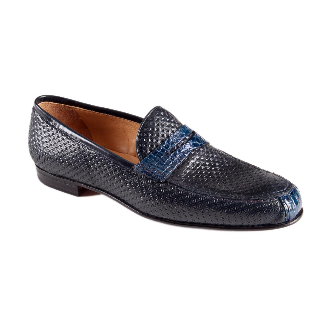 Mauri 4893 Blue Genuine Crocodile Flanks/Perforated Calfskin Loafers