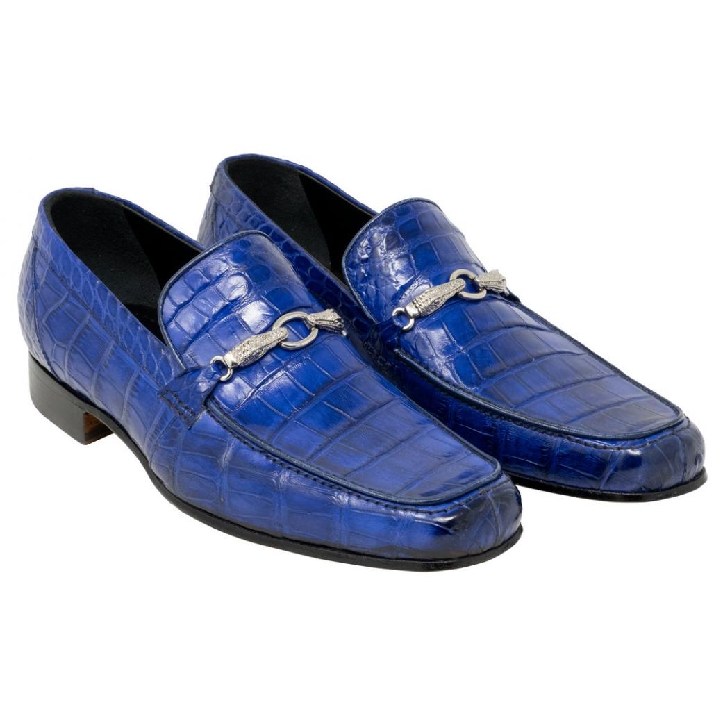 Mauri Regal 4894/2 Royal Blue/Burnished Genuine Baby Alligator Hand Painted Loafer Shoes