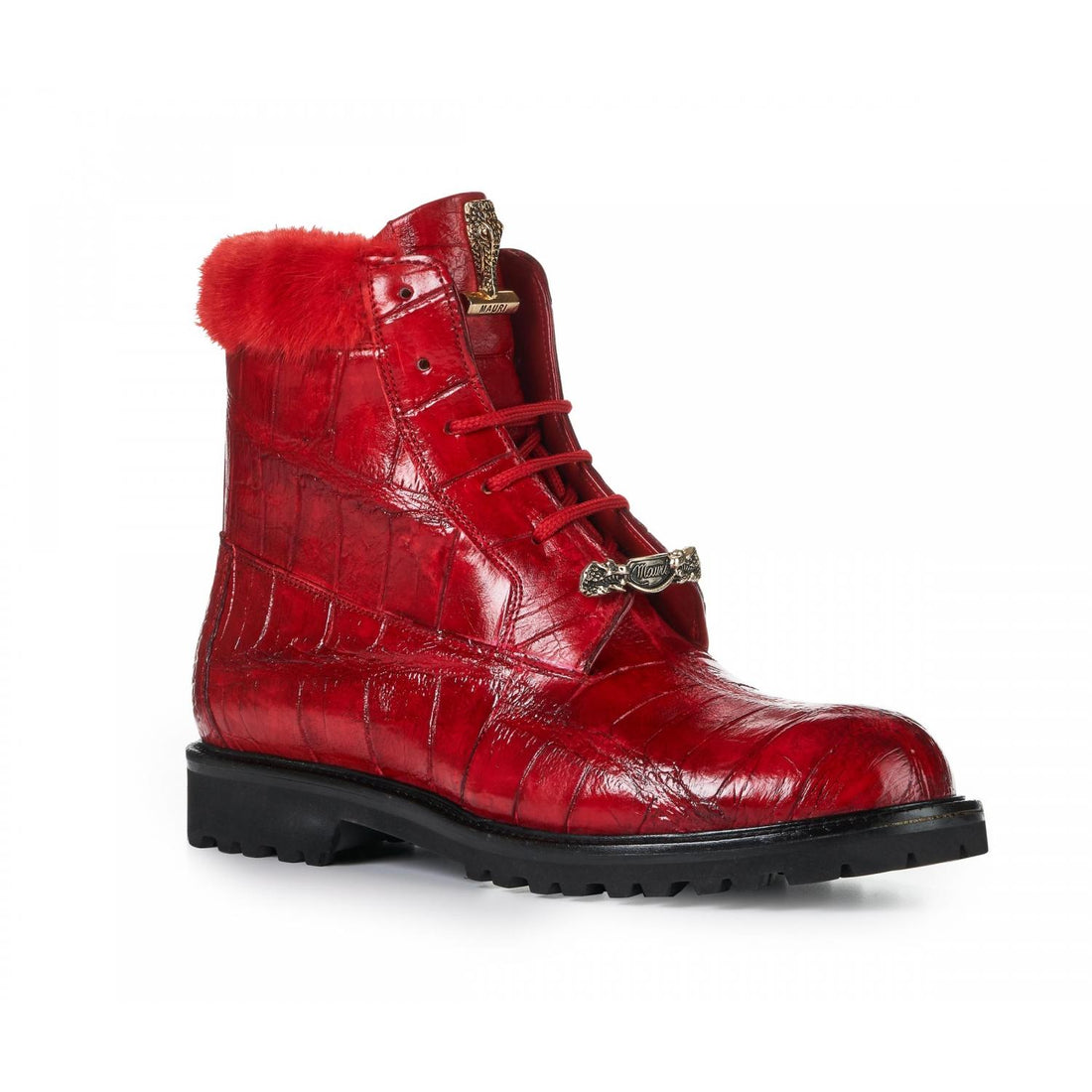 Mauri Luxury 4902 Red Genuine Body Alligator/Baby Crocodile H/-Painted Ankle Boots