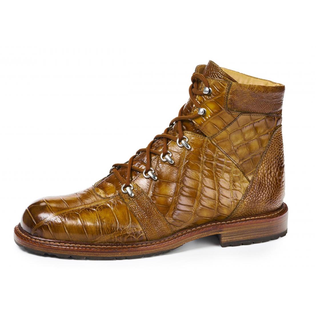 Mauri Path Finder 4929 Mustard Genuine Body Alligator/Ostrich Leg H/-Painted Lace -Up Ankle Boots