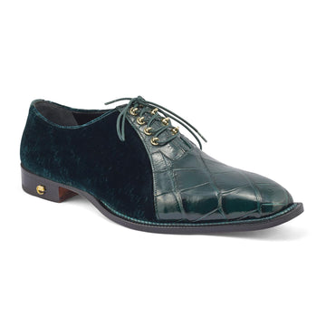 Mauri Lenox Hunter Green Genuine Body Alligator/Velvet Embossed Oxford Shoes 4948