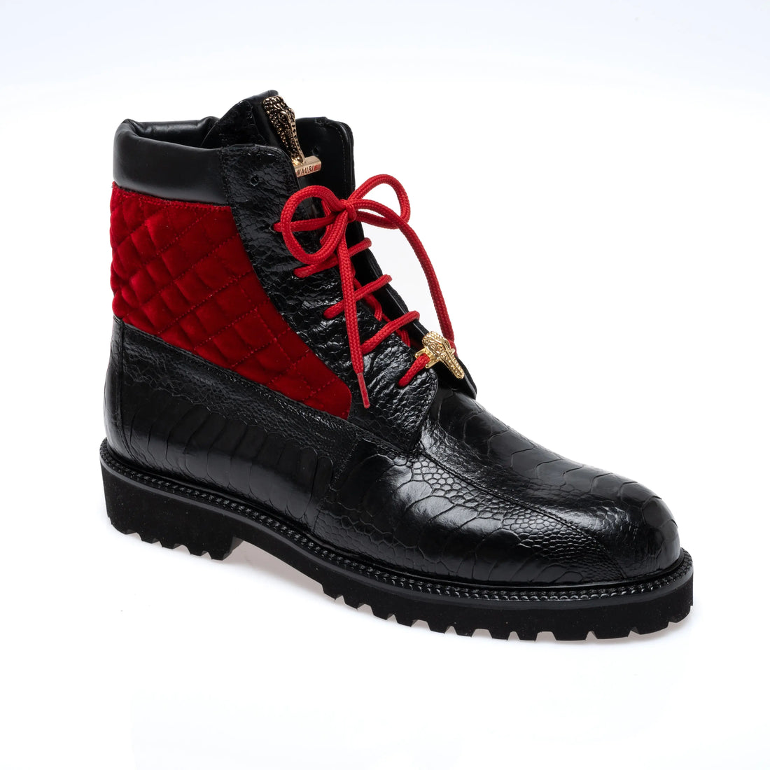 Mauri 4949/4 Black/Red Genuine Ostrich Leg/Quilted Velvet Boots