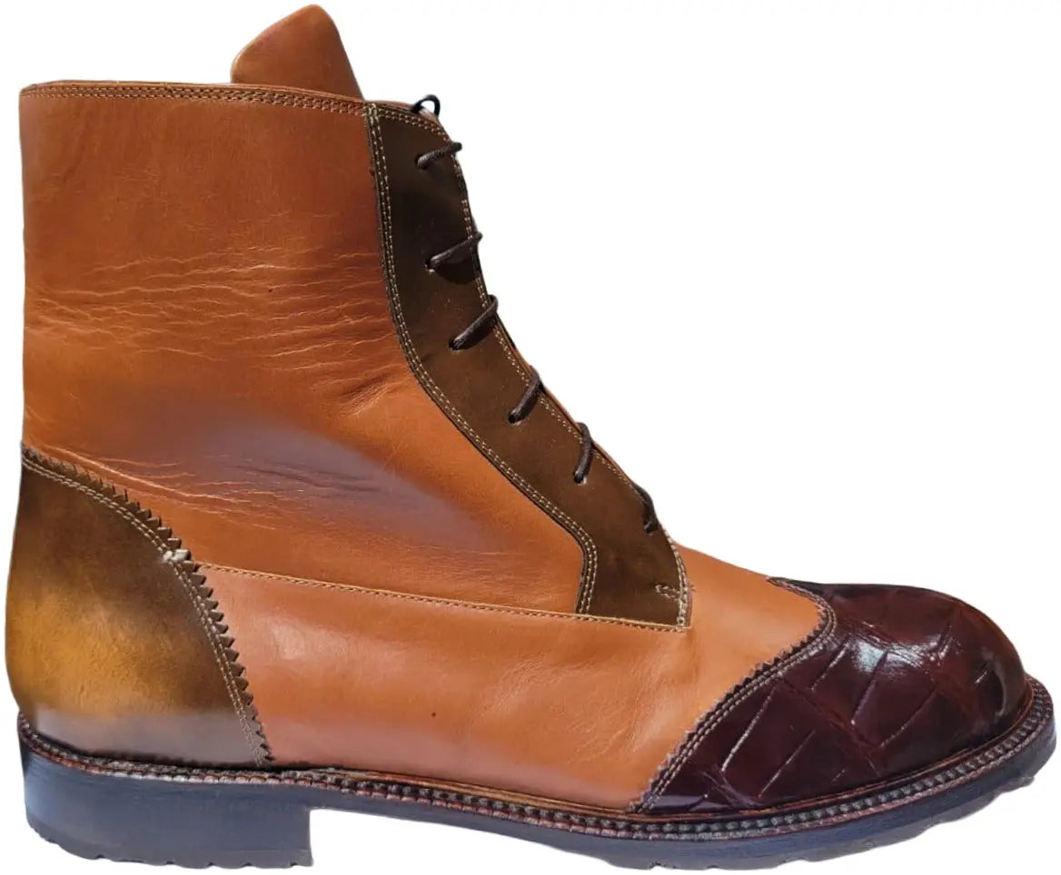 Mauri 4949/3 Sport Rust Genuine Body Alligator/Calfskin Wingtip Ankle Boots