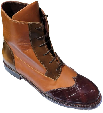 Mauri 4949/3 Sport Rust Genuine Body Alligator/Calfskin Wingtip Ankle Boots