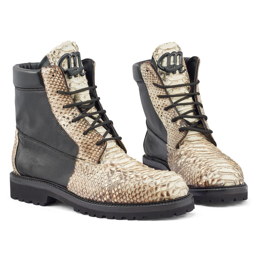 Mauri 4949/1 Black/Natural Genuine Python/Karung Ankle Boots