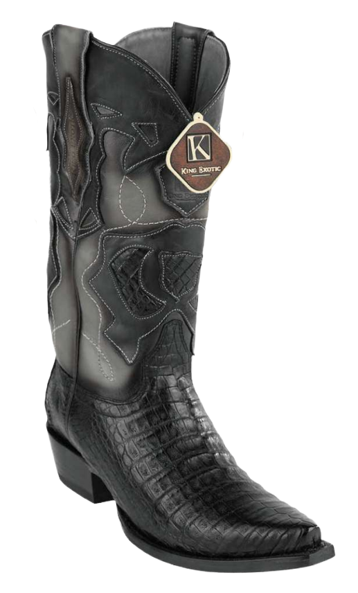 King Exotic 494R8205 Men's Black Genuine Caiman Crocodile Belly Snip Toe Cowboy Boots