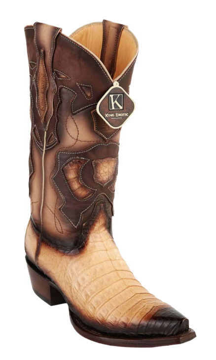 King Exotic 494RD8215 Men's Faded Oryx Genuine Caiman Crocodile Belly Snip Toe Cowboy Boots