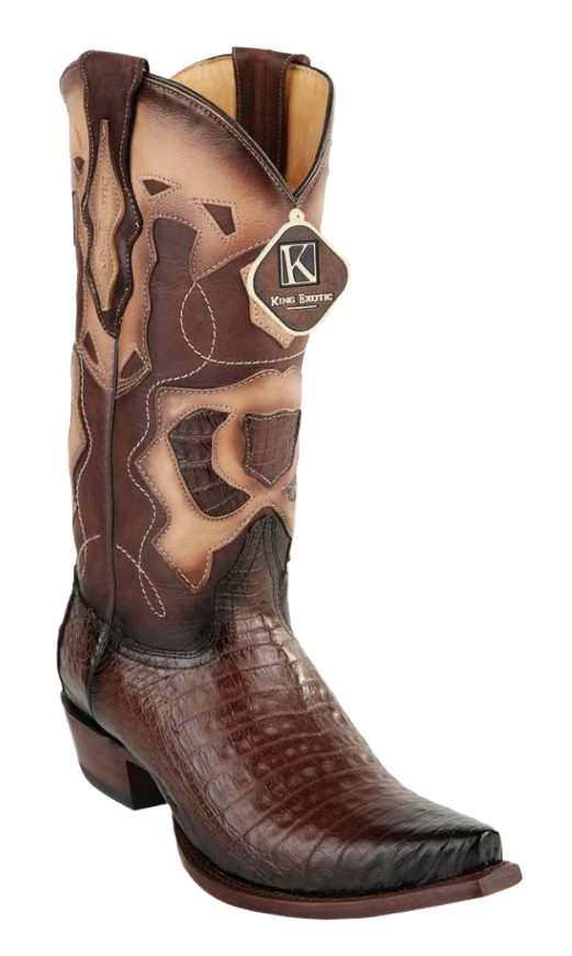 King Exotic 494RD8216 Men's Faded Brown Genuine Caiman Crocodile Belly Snip Toe Cowboy Boots