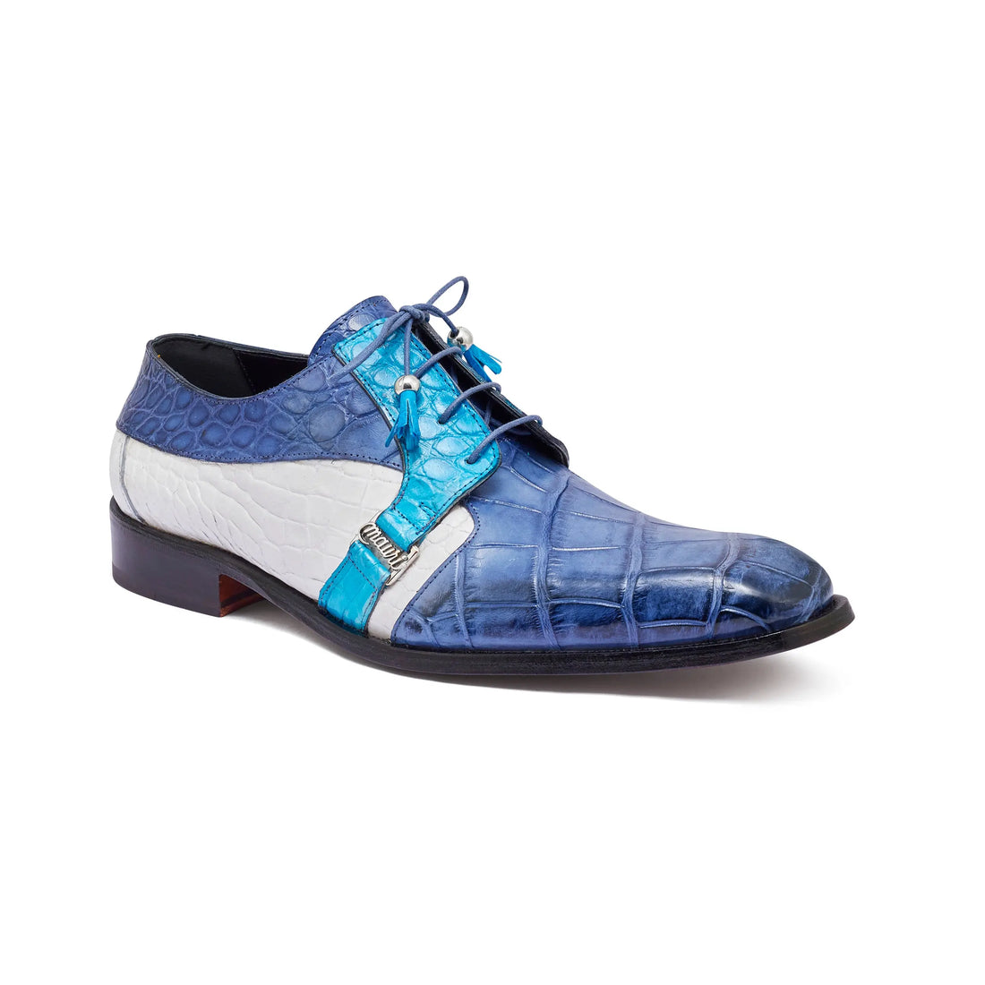 Mauri 4971 Caribbean Blue/Azure/White Genuine Alligator Handpainted Oxfords