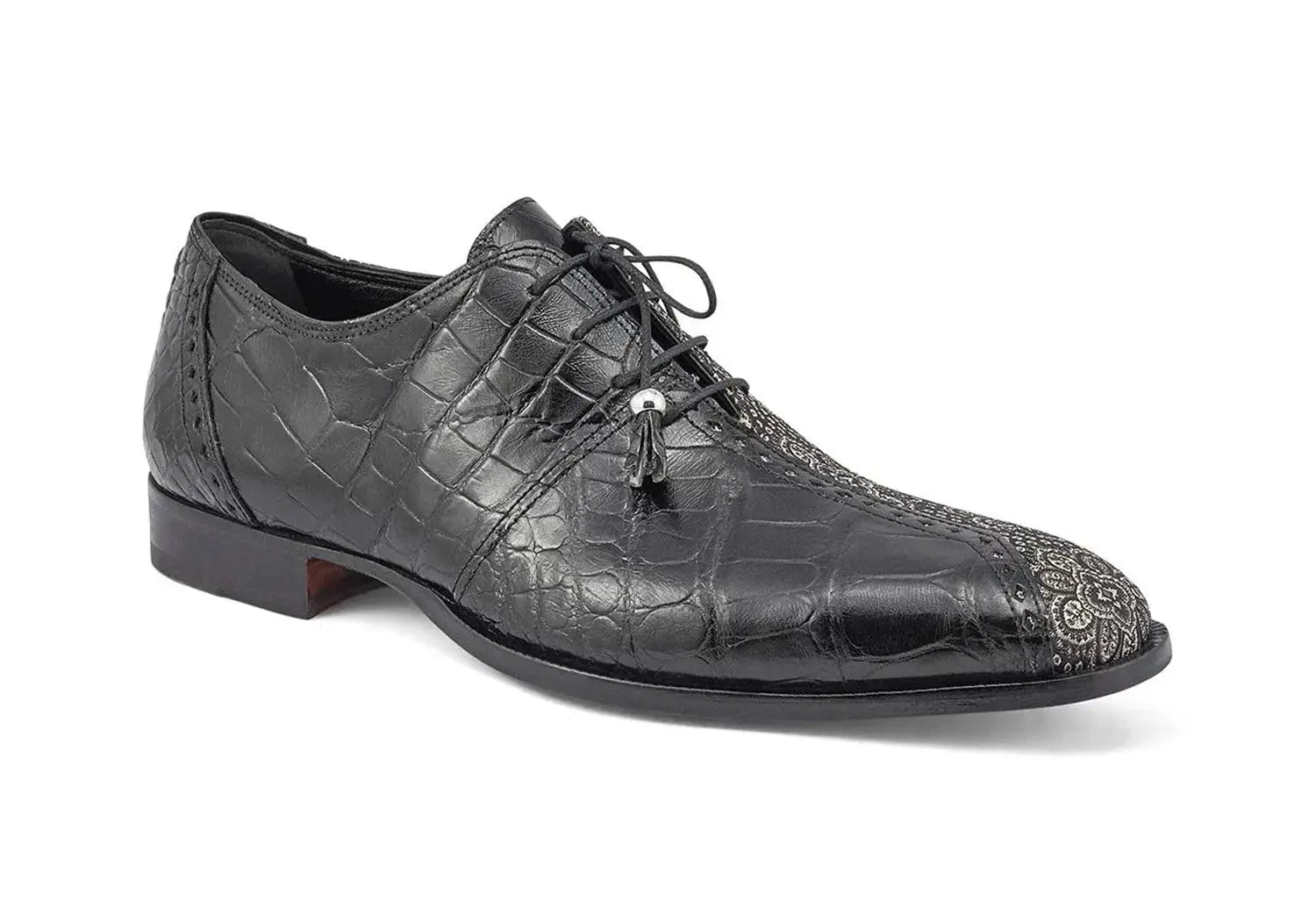 Mauri 4975/2 Black/White Genuine Body Alligator & Matahari Fabric Shoes
