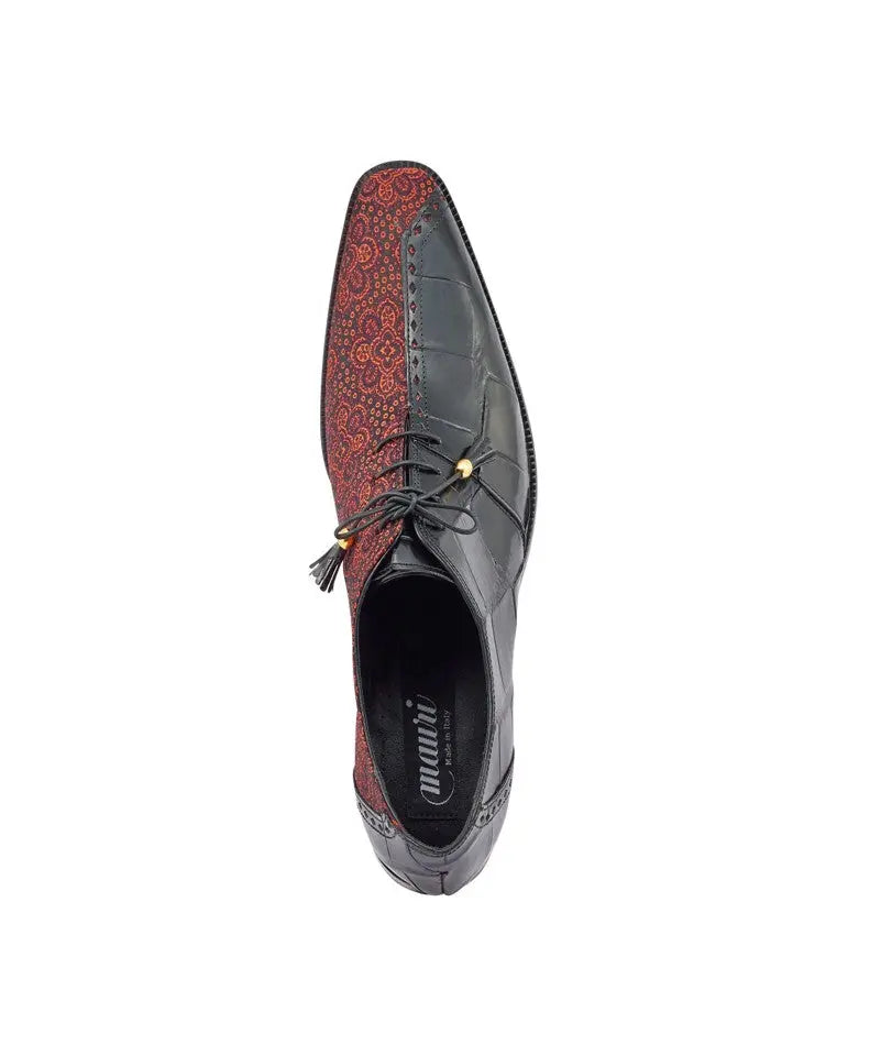 Mauri 4975/2 Black/Coral Genuine Body Alligator & Matahari Fabric Shoes