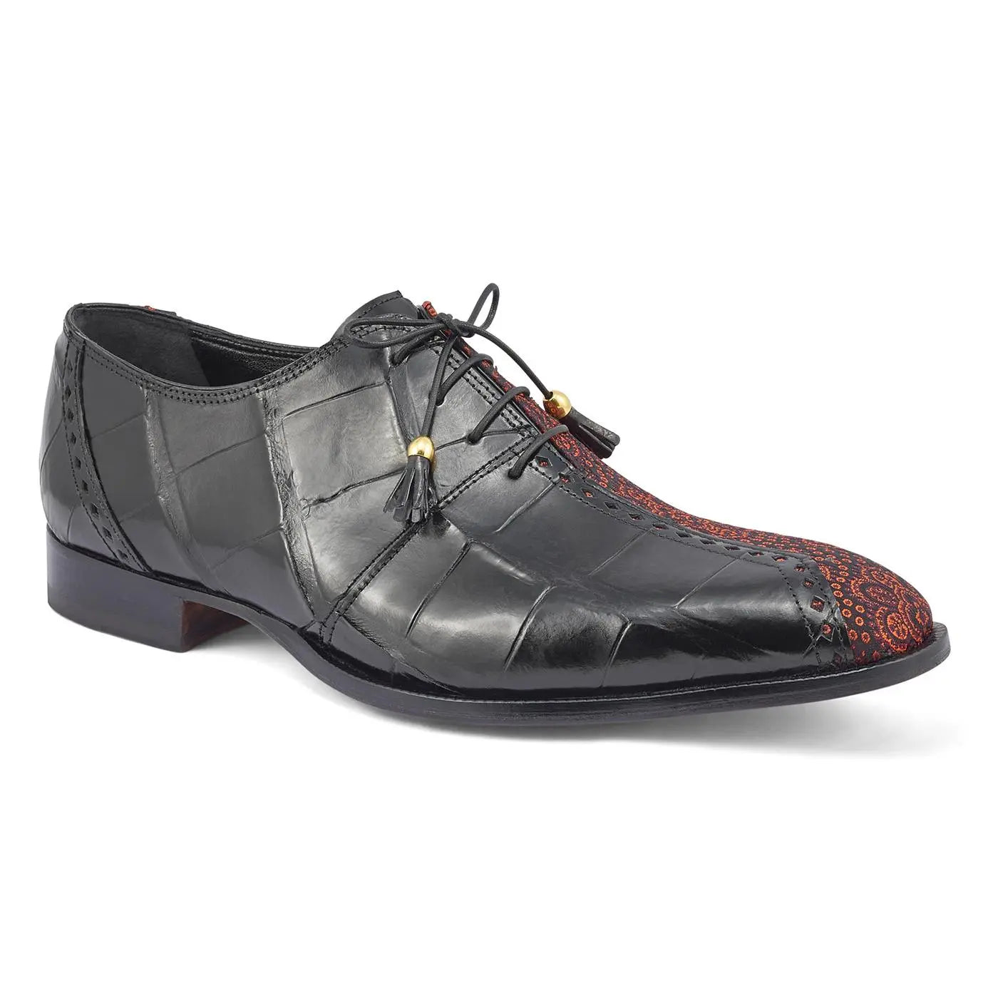 Mauri 4975/2 Black/Coral Genuine Body Alligator & Matahari Fabric Shoes