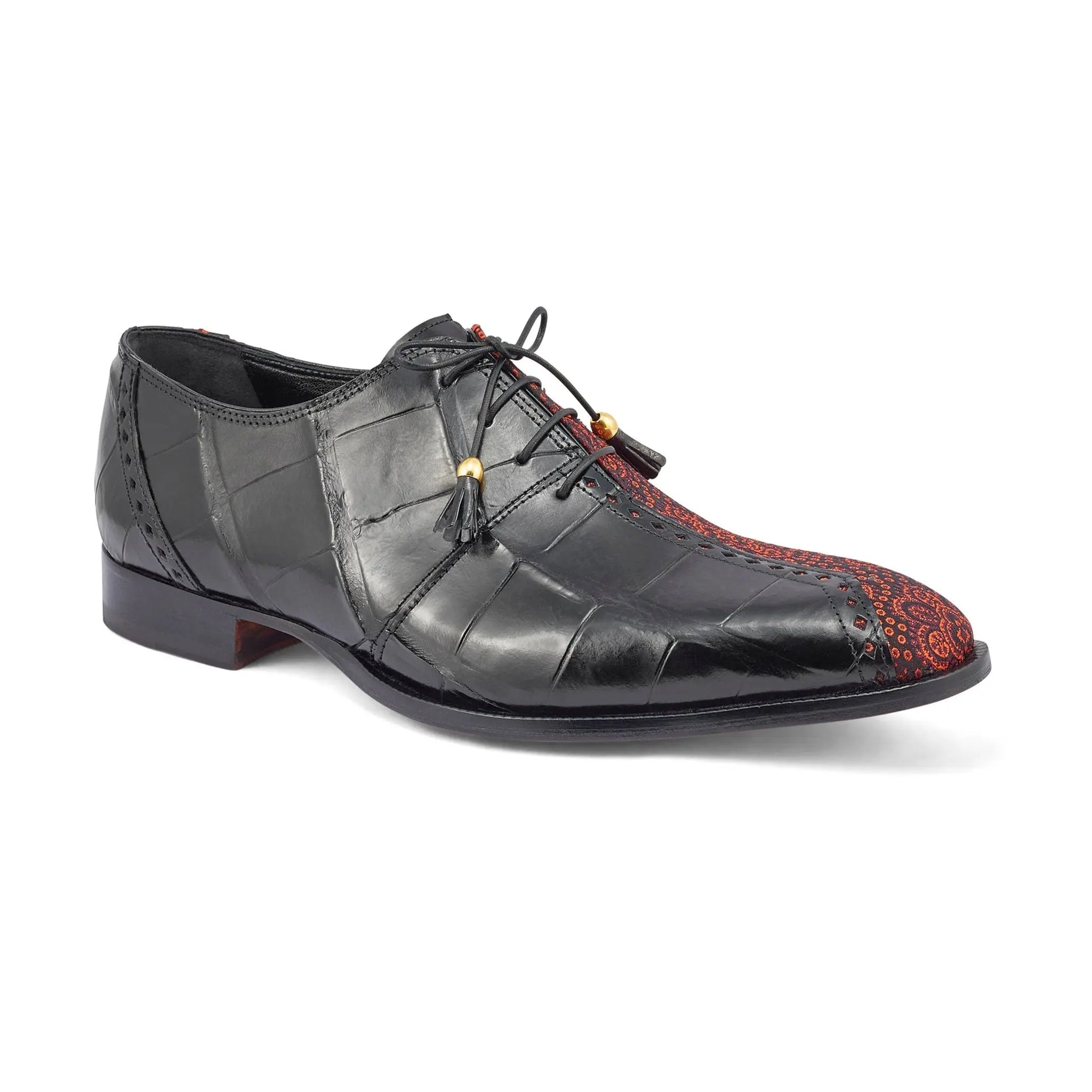 Mauri 4975 Black/Red Genuine Alligator/ Matahari Fabric Oxfords