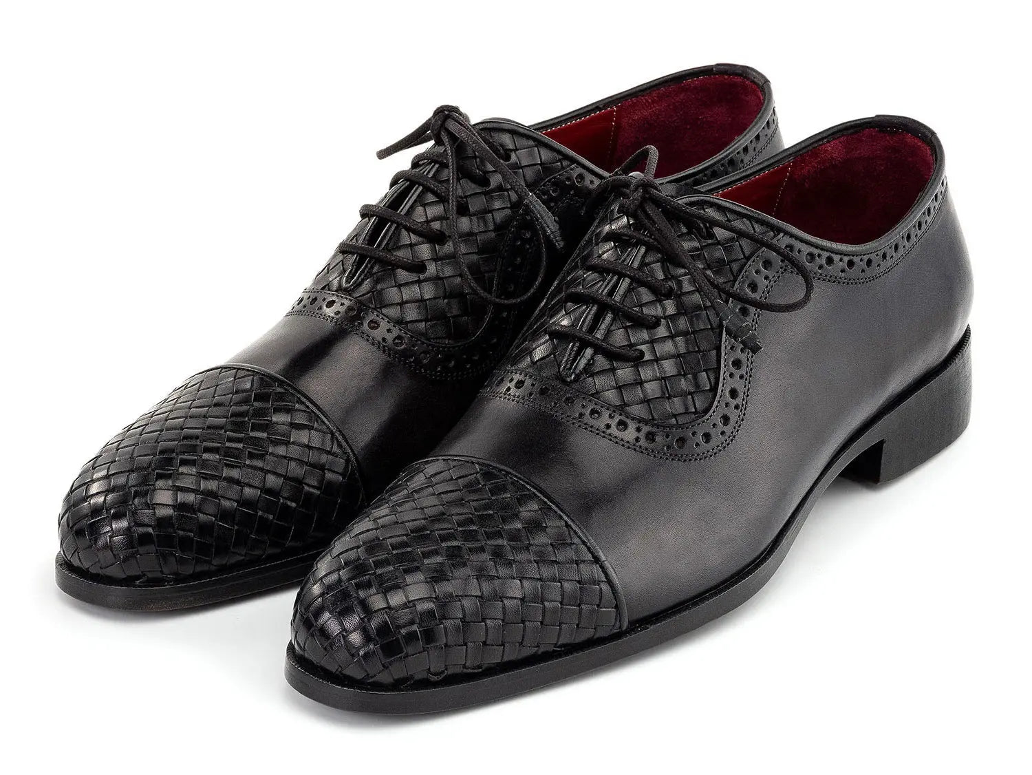 Paul Parkman Men's Black Woven Genuine Leather Cap Toe Oxfords (ID#49851-BLK) PAUL PARKMAN