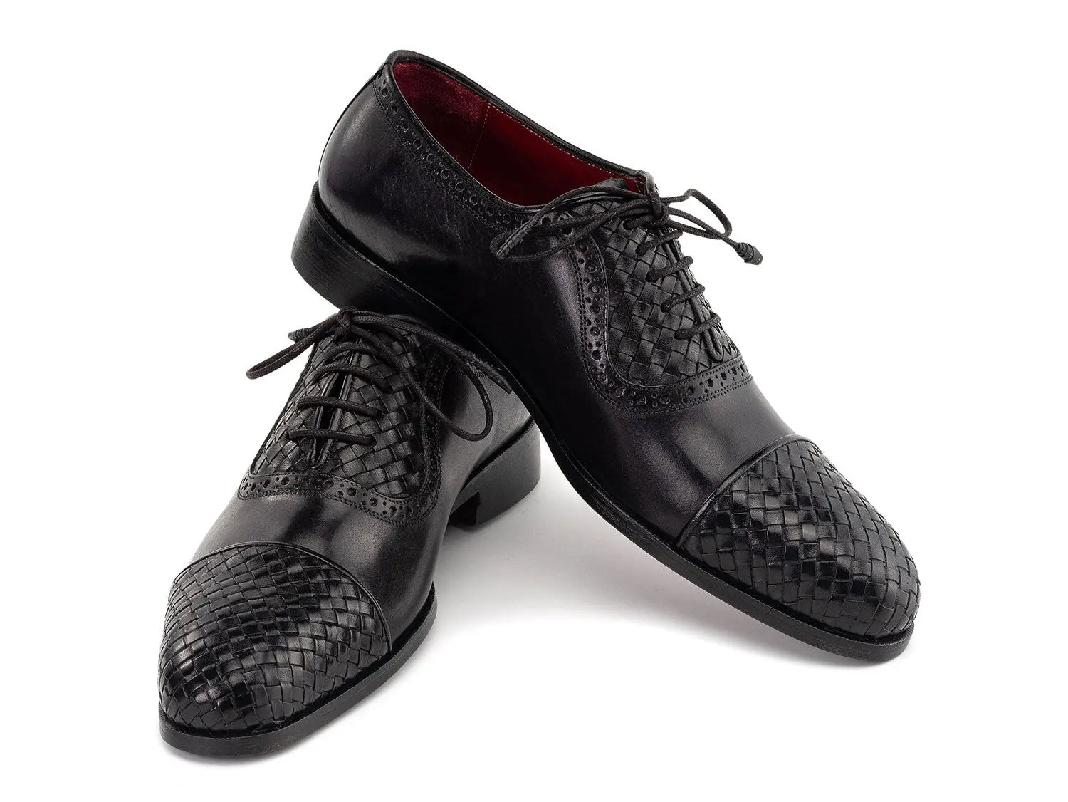 Paul Parkman Men's Black Woven Genuine Leather Cap Toe Oxfords (ID#49851-BLK) PAUL PARKMAN