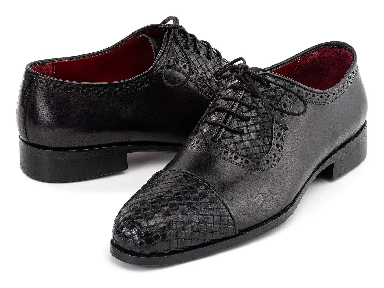 Paul Parkman Men's Black Woven Genuine Leather Cap Toe Oxfords (ID#49851-BLK) PAUL PARKMAN
