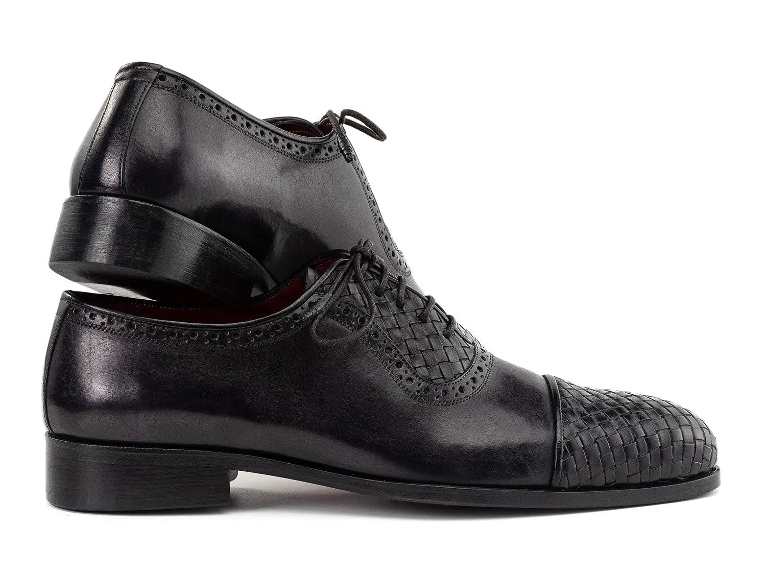 Paul Parkman Men's Black Woven Genuine Leather Cap Toe Oxfords (ID#49851-BLK) PAUL PARKMAN