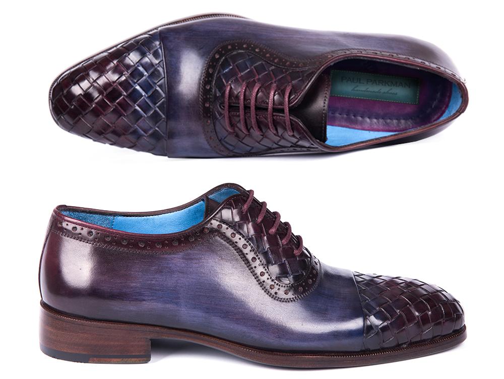 Paul Parkman Woven Leather Captoe Oxfords Navy & Purple (ID#49851-NAVY) PAUL PARKMAN