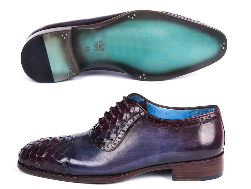 Paul Parkman Men's Navy/Purple Woven Genuine Leather Captoe Oxfords (ID#49851-NAVY) PAUL PARKMAN