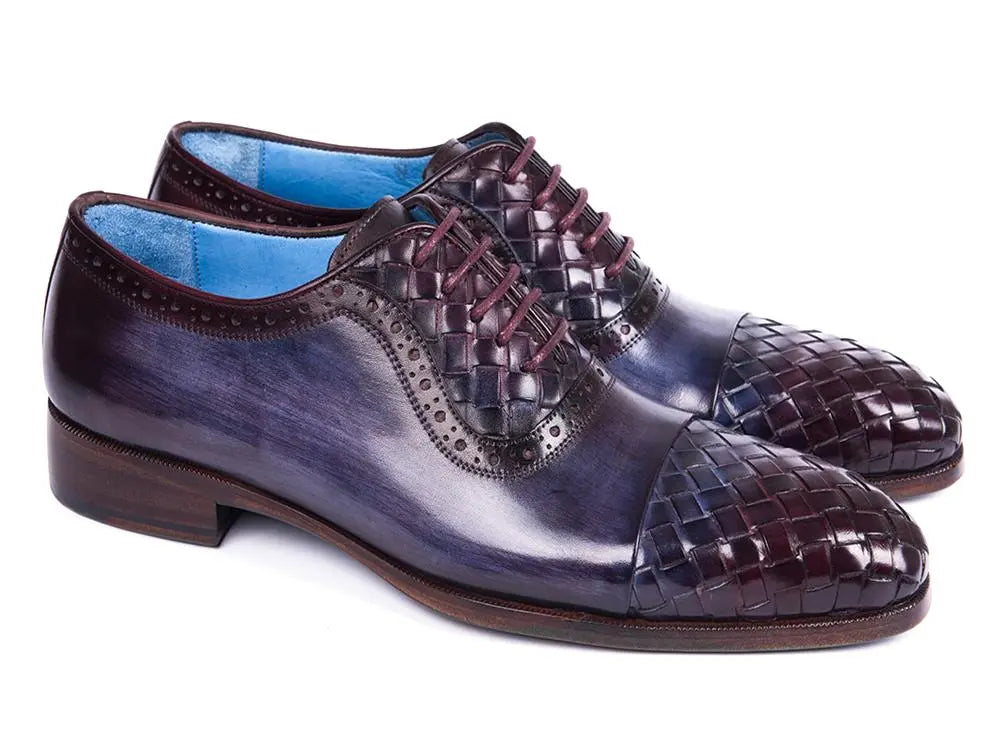 Paul Parkman Men's Navy/Purple Woven Genuine Leather Captoe Oxfords (ID#49851-NAVY) PAUL PARKMAN