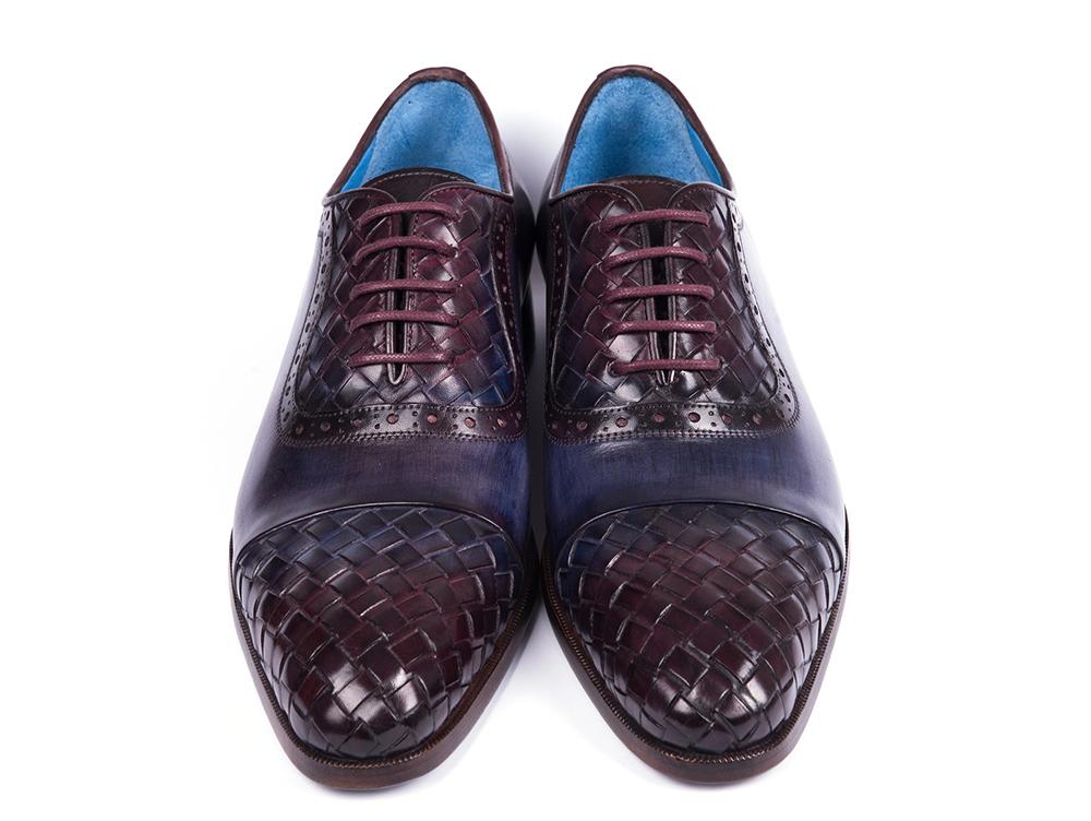 Paul Parkman Woven Leather Captoe Oxfords Navy & Purple (ID#49851-NAVY) PAUL PARKMAN