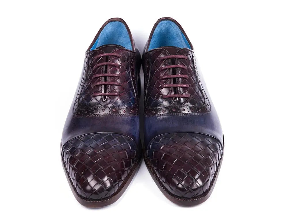 Paul Parkman Men's Navy/Purple Woven Genuine Leather Captoe Oxfords (ID#49851-NAVY) PAUL PARKMAN