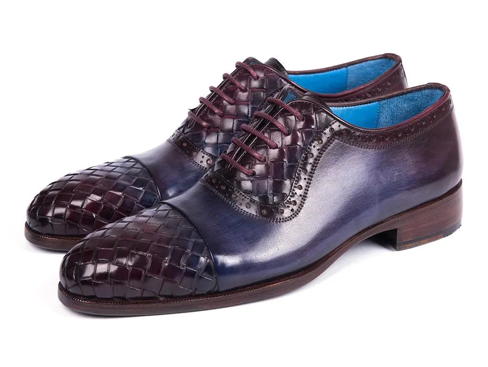 Paul Parkman Men's Navy/Purple Woven Genuine Leather Captoe Oxfords (ID#49851-NAVY) PAUL PARKMAN