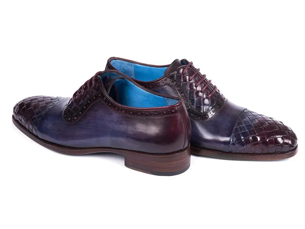 Paul Parkman Men's Navy/Purple Woven Genuine Leather Captoe Oxfords (ID#49851-NAVY) PAUL PARKMAN