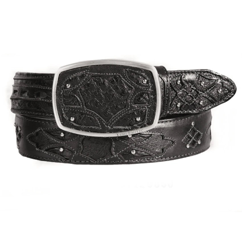King Exotic 4C11F0305 Black Genuine Ostrich Cowboy Belt