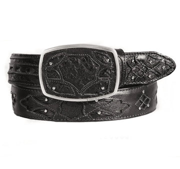 King Exotic 4C11F0305 Black Genuine Ostrich Cowboy Belt