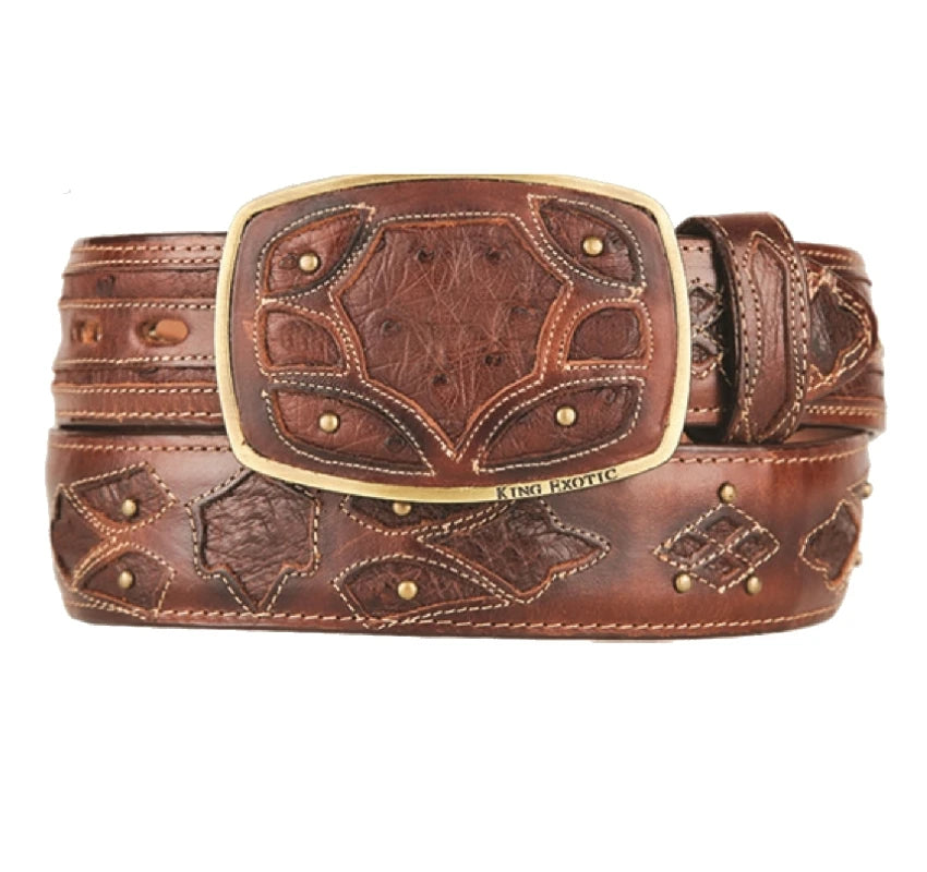 King Exotic 4C11F0316 Faded Brown Genuine Ostrich Cowboy Belt